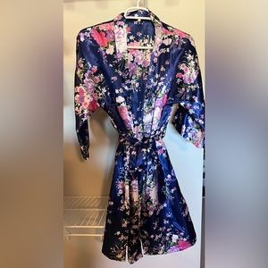 Navy silk robe